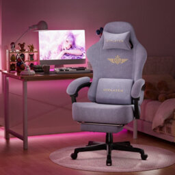 Luckracer Fabric Gaming Chair, Ergonomic Computer Chair With Footrest And Lumbar Support Height Adjustable, Macaron Purple - thumbnail 2