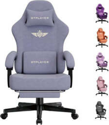 Luckracer Fabric Gaming Chair, Ergonomic Computer Chair With Footrest And Lumbar Support Height Adjustable, Macaron Purple