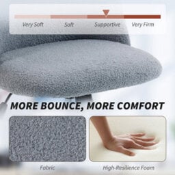 Grey Office Desk Chair, Teddy Fleece Makeup Vanity Chair With Wheels - thumbnail 3
