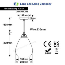 Long Life Lamps Company Ceiling Tear Drop Crackled Clear Glass Pendant Lamp Shade Retro Chrome Holder H3030 - thumbnail 2