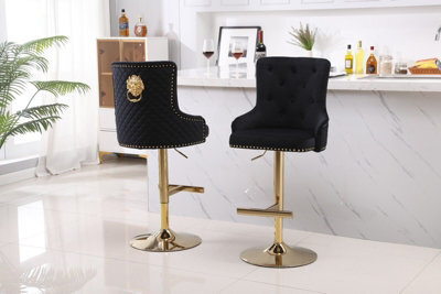 Hygrad Built to Survive Set Of 2 Luxury Velvet Bar Stools With Lion Knocker Back Rest Padded Breakfast Bar Stools - image 1