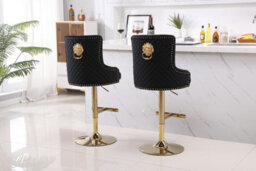 Hygrad Built to Survive Set Of 2 Luxury Velvet Bar Stools With Lion Knocker Back Rest Padded Breakfast Bar Stools - thumbnail 3