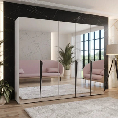 Arte White Piano Iii Hinged Wardrobe 250Cm - Bright Mirrored Storage For Spacious, Organised Living - image 1