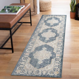 Maia Washable Low Pile Non Slip Orchid Traditional Area Rug - Navy, 120 X 180 Cm (Rectangular) - thumbnail 5