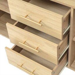 Abrihome Rattan & Oak Sideboard With 2 Doors, 3 Drawers & Adjustable Shelves - 120X40X74Cm Living Room Storage Cabinet - thumbnail 7