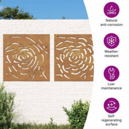 Vidaxl Garden Wall Decorations 2 Pcs 55X55 Cm Corten Steel Rose Design - thumbnail 7