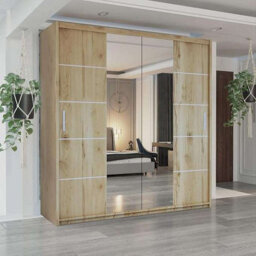 M N Furniture Ltd Wardrobe With Led Light - Modern Sliding Wardrobe With Mirror - Adjustable Storage Bedroom Cabinet (Oak, 120Cm) - thumbnail 1