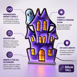 Festive Productions Halloween House Led Light 60Cm Purple 3D Infinity Effect Indoor Decoration - thumbnail 2