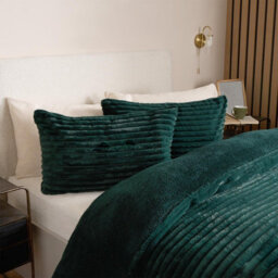 OHS Faux Fur Ribbed Fleece Duvet Cover Bedding Set, Green - Double - thumbnail 3