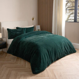 OHS Faux Fur Ribbed Fleece Duvet Cover Bedding Set, Green - Double - thumbnail 2