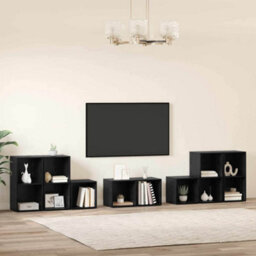 Berkfield Modern Tv Cabinet Set 8 Pcs Black Oak Engineered Wood - thumbnail 4