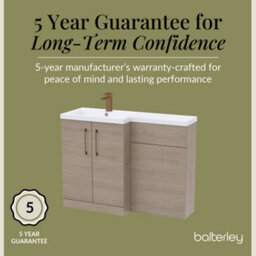 Balterley Left-Hand Bathroom Vanity And Wc Unit Combination With Basin - 1100mm - Woodgrain Mid Oak With Brushed Bronze Handles - thumbnail 6