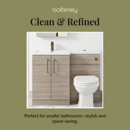 Balterley Left-Hand Bathroom Vanity And Wc Unit Combination With Basin - 1100mm - Woodgrain Mid Oak With Brushed Bronze Handles - thumbnail 7