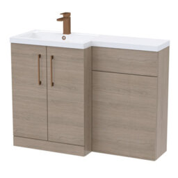 Balterley Left-Hand Bathroom Vanity And Wc Unit Combination With Basin - 1100mm - Woodgrain Mid Oak With Brushed Bronze Handles - thumbnail 1