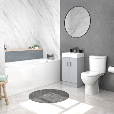 Nes Home Matte Grey 450mm Flat Pack Basin Vanity Unit Toilet & Round Bath - image 1