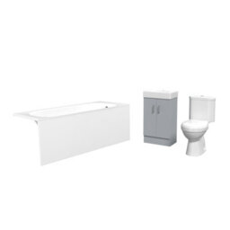 Nes Home Matte Grey 450mm Flat Pack Basin Vanity Unit Toilet & Round Bath - thumbnail 6