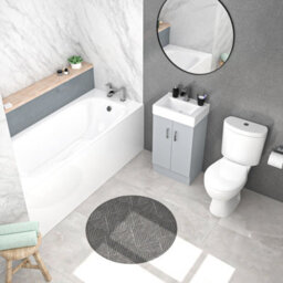 Nes Home Matte Grey 450mm Flat Pack Basin Vanity Unit Toilet & Round Bath - thumbnail 2