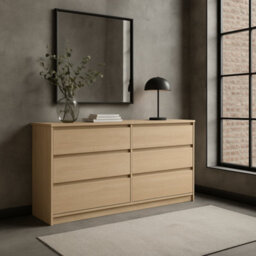 Impact Furniture 6 Drawer Chest Of Drawers Sideboard Large Storage Cabinet Handleless 180Cm Wide Unit White Washed Light Oak Effect Mana - thumbnail 2