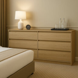 Impact Furniture 6 Drawer Chest Of Drawers Sideboard Large Storage Cabinet Handleless 180Cm Wide Unit White Washed Light Oak Effect Mana - thumbnail 4