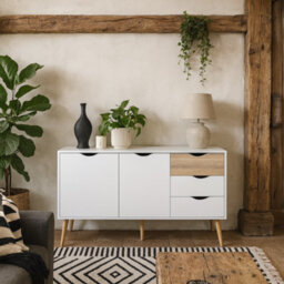 Wyld Haus Sapporo Large Sideboard In White And Natural Oak - 3 Drawers, 2 Doors - thumbnail 2