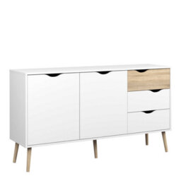 Wyld Haus Sapporo Large Sideboard In White And Natural Oak - 3 Drawers, 2 Doors - thumbnail 3