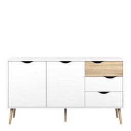 Wyld Haus Sapporo Large Sideboard In White And Natural Oak - 3 Drawers, 2 Doors - thumbnail 4