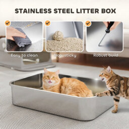Pawhut Xxl Stainless Steel Litter Tray, Enclosed Cat Litter Box W/ Cover - thumbnail 4