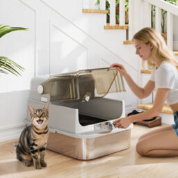 Pawhut Xxl Stainless Steel Litter Tray, Enclosed Cat Litter Box W/ Cover