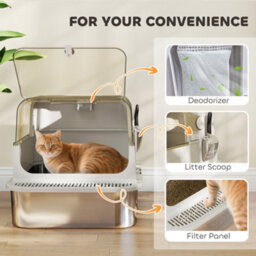 Pawhut Xxl Stainless Steel Litter Tray, Enclosed Cat Litter Box W/ Cover - thumbnail 7