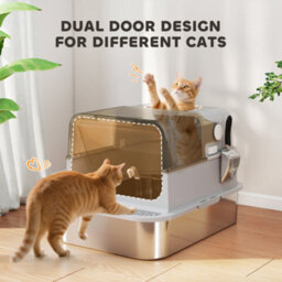 Pawhut Xxl Stainless Steel Litter Tray, Enclosed Cat Litter Box W/ Cover - thumbnail 6