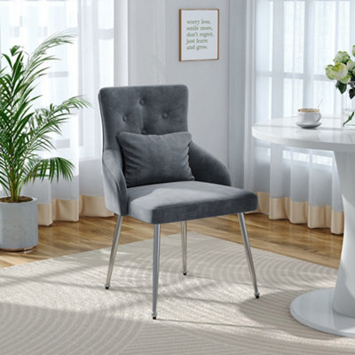 Living And Home Grey Velvet Tufted Dining Chair With Cushion - image 1