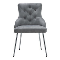 Living And Home Grey Velvet Tufted Dining Chair With Cushion - thumbnail 2