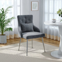 Living And Home Grey Velvet Tufted Dining Chair With Cushion - thumbnail 1