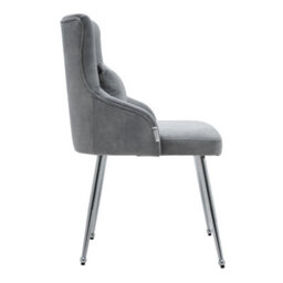 Living And Home Grey Velvet Tufted Dining Chair With Cushion - thumbnail 3