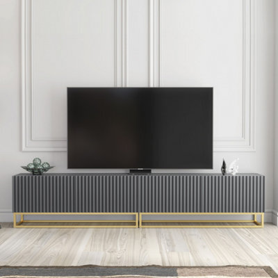 Creative Furniture Ripple Duo Tv Unit 200Cm - Dark Grey With Fluted Doors - image 1