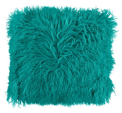 Velosso Blue Faux Fur Shaggy Cushion, Zip Closure, Machine Washable - Blue