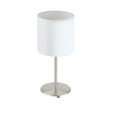 Stylish Satin Nickel Table Desk Lamp With White Fabric Shade And E27 Bulb - image 1