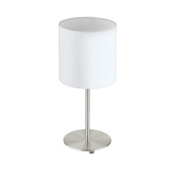 Stylish Satin Nickel Table Desk Lamp With White Fabric Shade And E27 Bulb - thumbnail 1