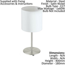 Stylish Satin Nickel Table Desk Lamp With White Fabric Shade And E27 Bulb - thumbnail 2