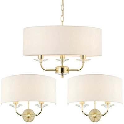 3 Bulb Ceiling Pendant Lamp & 2X Matching Twin Wall Light Modern Brass Plate - image 1