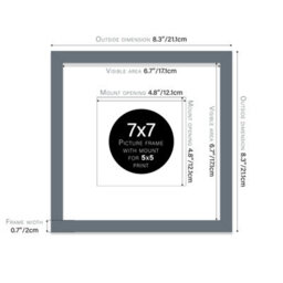 "7X7"" Grey Picture Frame - 7X7"" Square Frame With 5X5"" Mount For 7X7""/5X5"" Pictures Moderrn Style Thin Edge, 1 Pack" - thumbnail 2