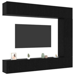 Berkfield 5 Piece Tv Cabinet Set Wall-Mounted Black Oak Engineered Wood - thumbnail 3