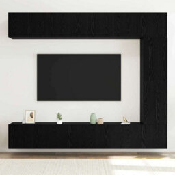 Berkfield 5 Piece Tv Cabinet Set Wall-Mounted Black Oak Engineered Wood - thumbnail 4