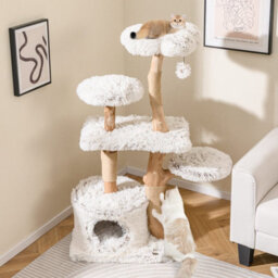 Costway Modern Cat Tree For Indoor Cats 135 Cm Tall Cat Tower-White - thumbnail 8