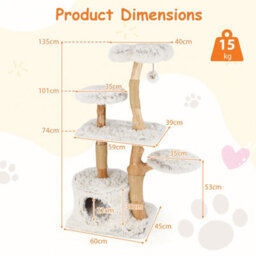 Costway Modern Cat Tree For Indoor Cats 135 Cm Tall Cat Tower-White - thumbnail 9
