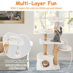 Costway Modern Cat Tree For Indoor Cats 135 Cm Tall Cat Tower-White - thumbnail 3