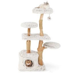 Costway Modern Cat Tree For Indoor Cats 135 Cm Tall Cat Tower-White - thumbnail 1