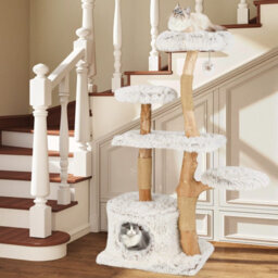 Costway Modern Cat Tree For Indoor Cats 135 Cm Tall Cat Tower-White - thumbnail 7