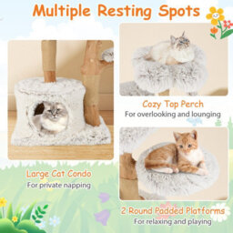 Costway Modern Cat Tree For Indoor Cats 135 Cm Tall Cat Tower-White - thumbnail 6