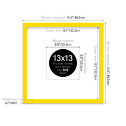 "13X13"" Yellow Picture Frame - 13X13"" Square Frame With 9X9"" Mount For 13X13""/9X9"" Pictures Art Deco Style Photo Display, 1 Pack" - thumbnail 2